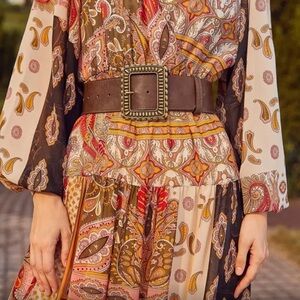 Brown Leather Belt with Gold Buckle